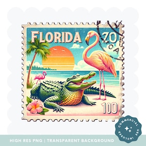 Sello del estado de Florida PNG, diseño de sublimación de sello vintage, sello postal vintage de EE. UU., descarga digital de sello postal de Florida