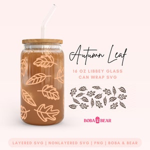 Fall Libbey Glass Wrap, Autumn Leaves Svg, Boho Halloween Svg, 16oz Libbey Glass Svg, Fall Glass Can Wrap, Leaf Outline Svg, Libbey Design