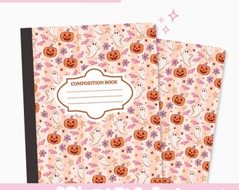 Ghost & Pumpkin Composition Notebook Cover Designs: Printable PNG (Digital Download)