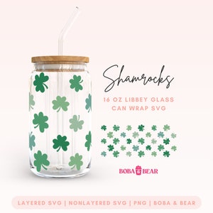 Beer can Glass Svg, Svg File for Cricut, Libbey Glass Svg 16oz, Shamrock Glass Can Wrap, Coffee Glass Svg, Lucky Glass Wrap Svg, 16oz Wrap