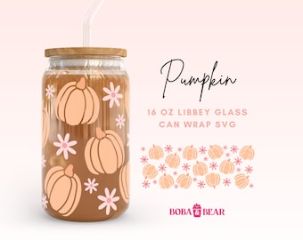 Envoltório de vidro para latas de abóbora Libbey SVG: Design Boho de Outono (download digital)