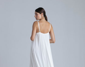 Simple Long White Silk Wedding Dress, Gown for the Wedding with a Flare at the Bottom in White, Mulberry Silk Slip Maxi Dress 'Aphrodite'