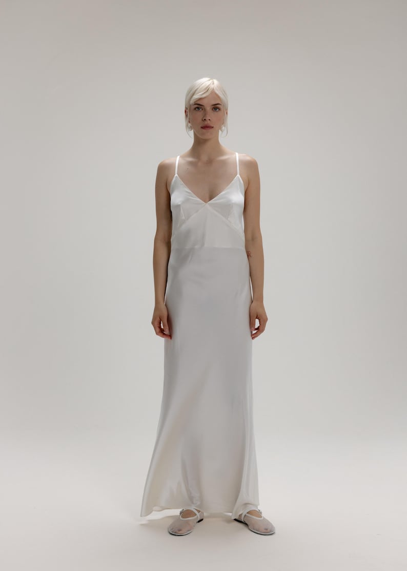 White Elegant Silk Slip Dress for Modern Brides Minimalist Wedding — free download