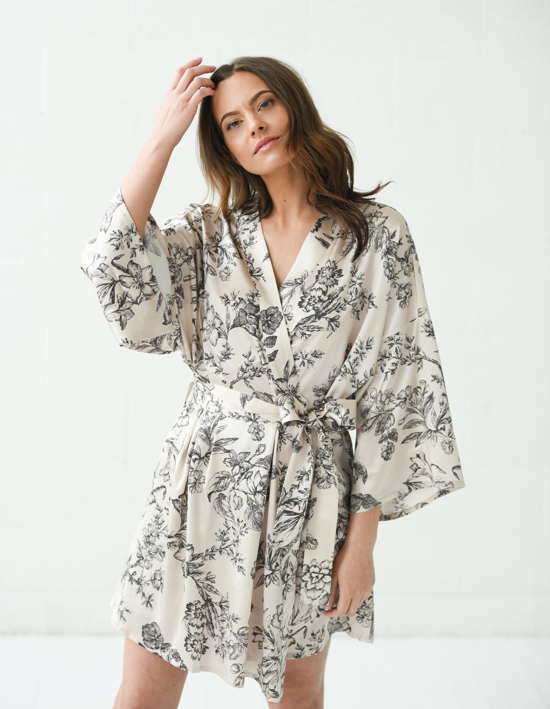 Luxe Silk Short Kimono in Musk - One Size