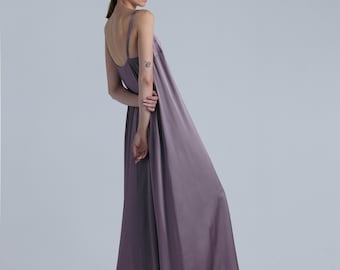 Mulberry Silk Renaissance Dress - Modest Flowy Maxi, Bridesmaid & Wedding Guest Gown, Evening Sleeveless Dress with Wide Flare 'Aphrodite'