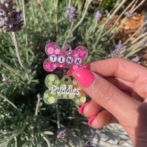 Custom Cute Glitter Resin Dog Name Tag Vinyl or Bead Lettering