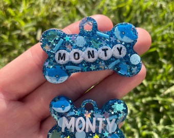 Custom Glitter Resin Dog Name Tag: Bead or Vinyl Lettering