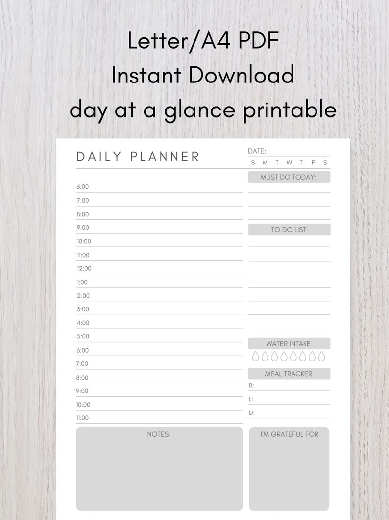 PRINTABLE Daily Planner Minimalist Planner Insert Instant Download