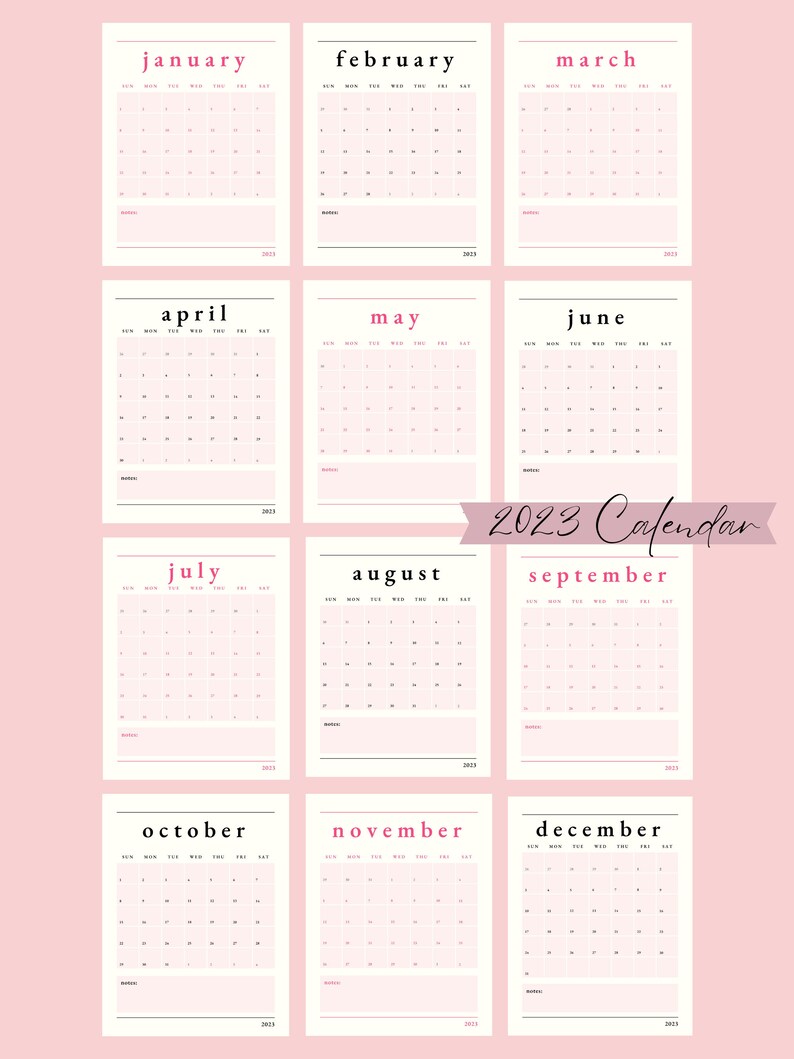 2023 Printable Calendar Portrait Monthly Calendars, Planner Yearly ...