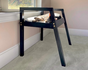 Dark Modern Cat Bed with Brass Accents, Window Cat Bed, Custom Cat Furniture