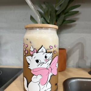 Marie| Kitty | with Lid and Straw | 16oz Cup | Gift Ideas | Tumblers & Cups | Birthday gift | Beer Can glass Cup