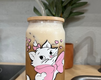 Marie| Kitty | with Lid and Straw | 16oz Cup | Gift Ideas | Tumblers & Cups | Birthday gift | Beer Can glass Cup