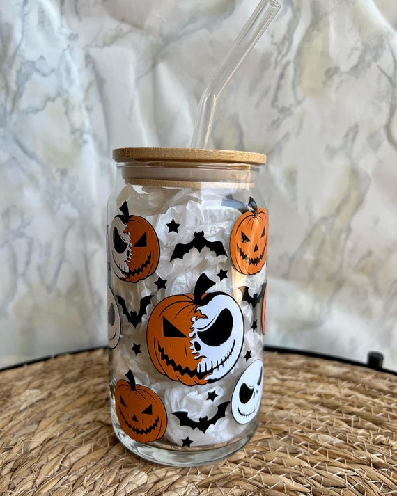 16oz Mouse Ghost Glass Can Cup With Lid and Straw