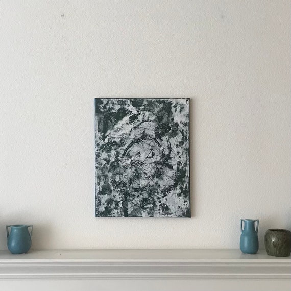 Abstract Acrylic Painting: Gestural Art, 16"x20" on canvas "In Between the Black and the White"