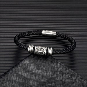 Nordic Runes Viking Leather Braided Bracelet
