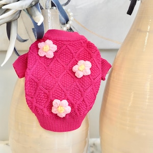 Pink flower dog sweater,pink dog sweater.pet clothing.cat sweater.