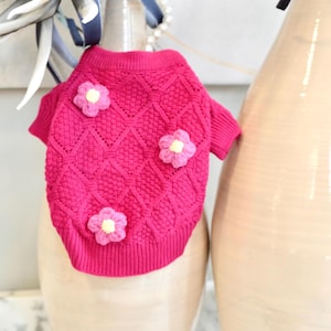 Pink flower dog sweater,pink dog sweater.pet clothing.cat sweater.gift.
