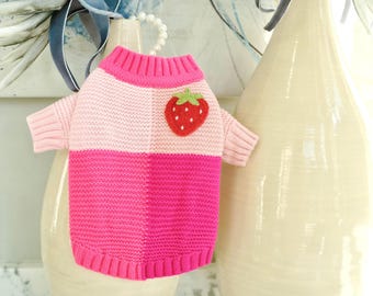 Suéter de morango rosa para cachorro: roupa para animais de estimação pequenos/médios