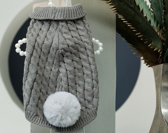 Fuzzy tail dog sweater, gray dog sweater, pet clothes.