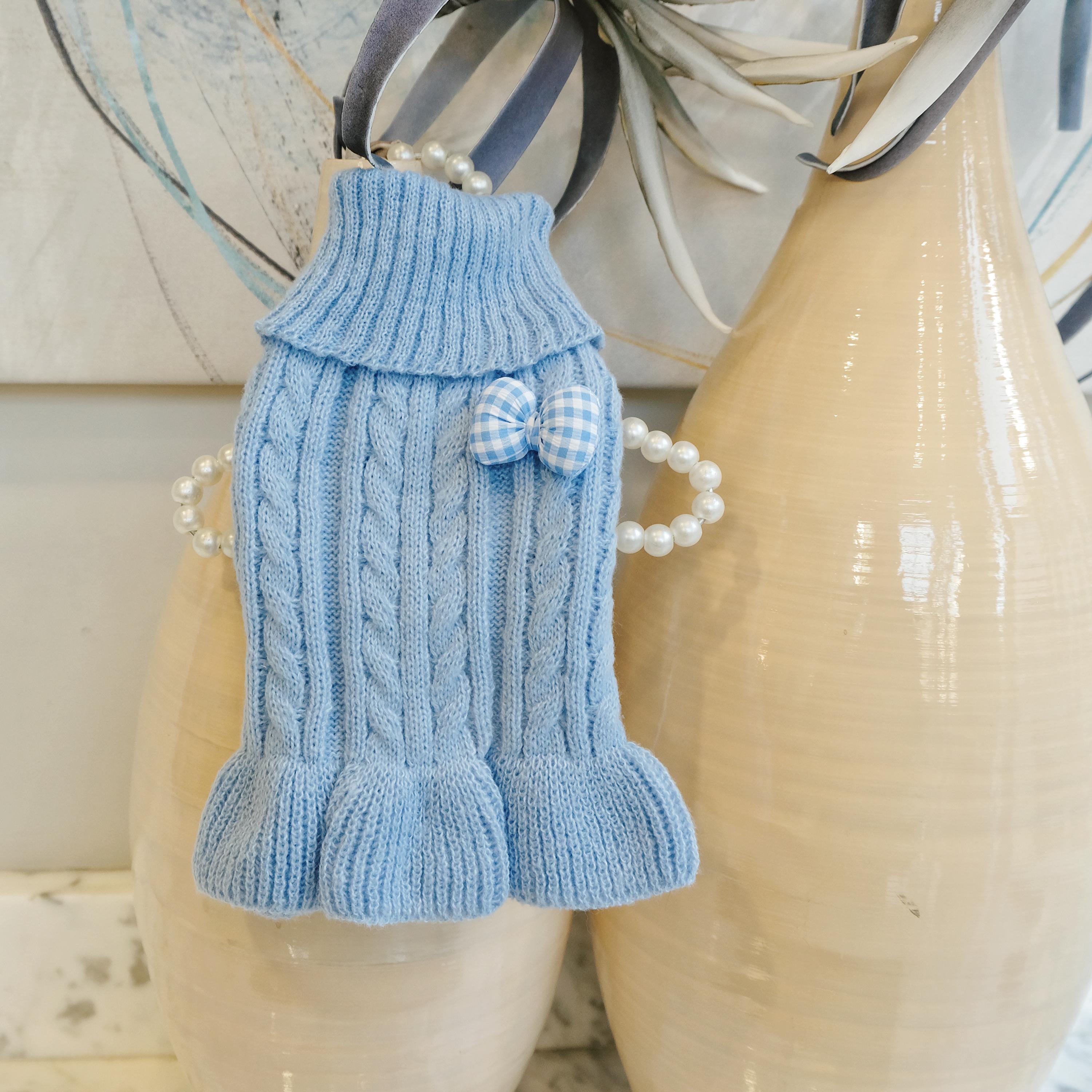 blue ribbed dress Light Blue Stripe Sweater Mini Dress- All Dresses main image 0
