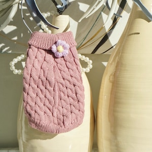 Pink purple flower dog sweater,  dog clothing, pet clothes.