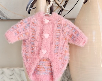 Pink Fuzzy Dog Sweater with Heart Buttons, Soft Winter Knit Dog Clothes, Small Dog Outfit XS–XL, Cute Warm Pet Jumper for Puppies