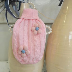 flower dog sweater, soft small dog sweater, pet clothing.light pink dog sweater.