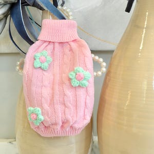 flower dog sweater, soft small dog sweater, pet clothing.light pink dog sweater.
