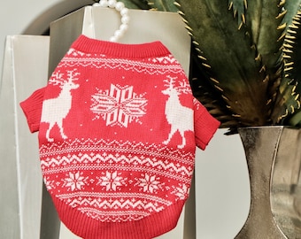 Christmas dog sweater.red dog sweater.snow dog clothing.cat clothes.deer pet clothes.Christmas gift.