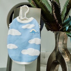 Little Dinosaur dog sweater.blue sky sweater.cat clothes.pet clothes.