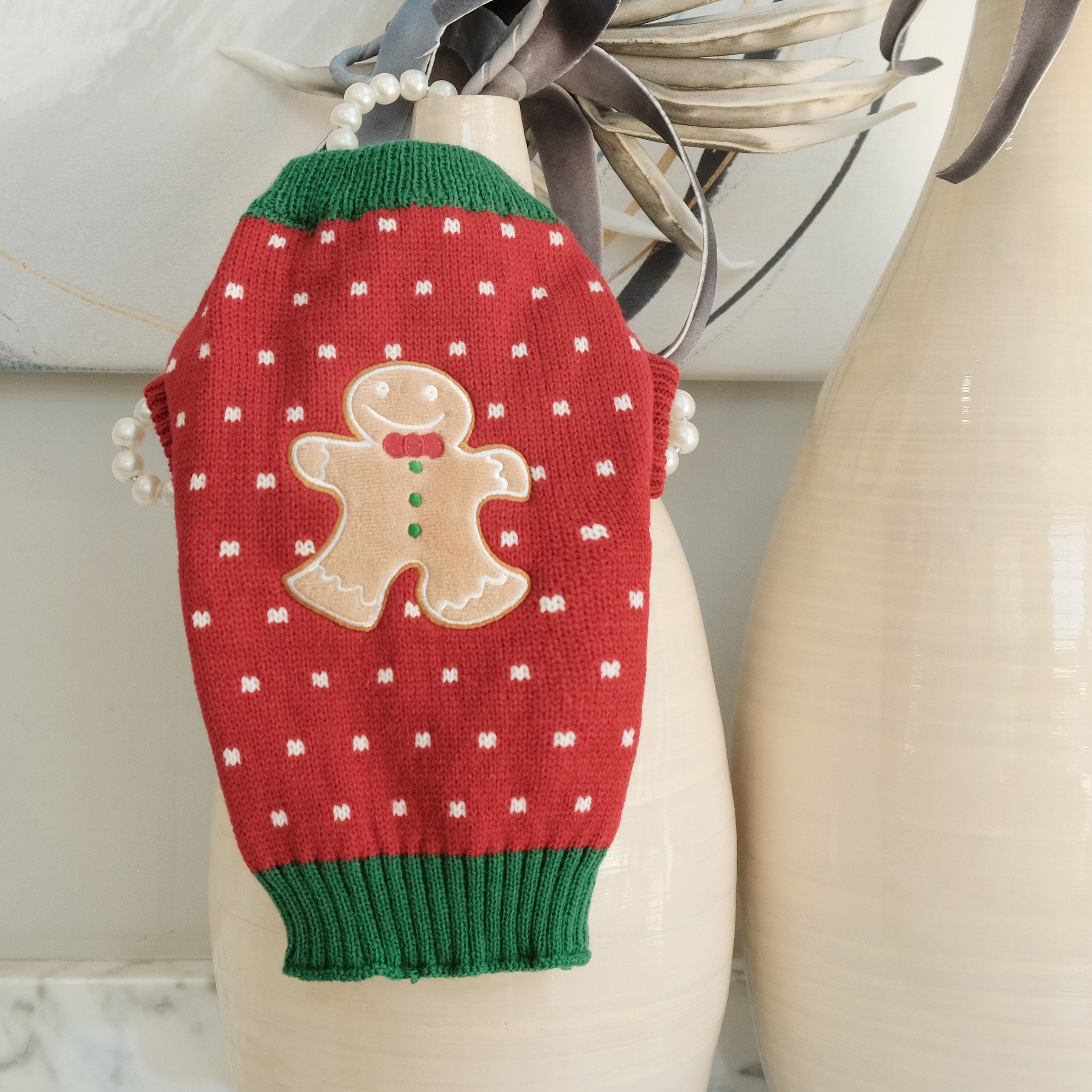 Pull Tricoté Pour Chien Motif Bonhomme En Pain D'épice - Taille M - Neuf Sans étiquette
