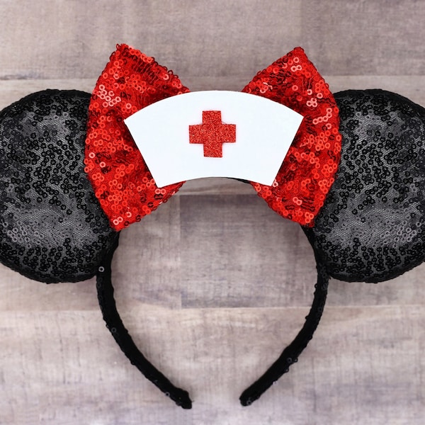 Nurse Minnie Mouse Ears, Nurse Mickey Ears, Gifts For Nurse Ears Nurse Halloween Ears Nurse Minnie Ears Nurse Halloween Costume Ears Bow