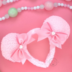Pink Sherpa Ears Sherpa Minnie Ears Sherpa Mickey Ears Baby Pink Minnie Ears Pink Mickey Ears Pink Ears Headband Cute Coquette Ears Bow