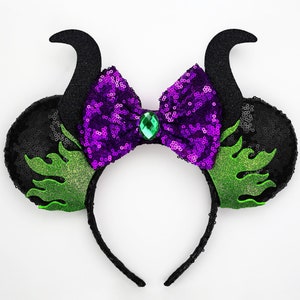 Maleficent Mickey Mouse Ears Maleficent Mouse Ears Maleficent Ears Horn Villain Ears Maleficent Minnie Ears Black Aurora Ears HairBow flame