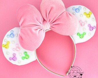Pearl Minnie Ears Baby Pink Pearl Mickey Ears Happy Birthday Minnie Ears Pink Mickey Pearl Ears Rhinestone Ears Pink Spring Minnie Ears Bow