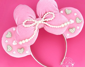 Orejas de Mickey con Perla Rosa Orejas de Minnie con Diamantes de Imitación Rosa Orejas de Perla Coquette Orejas de Mickey Princesa Orejas de Minnie de Terciopelo Orejas de Minnie de Cumpleaños Rosa
