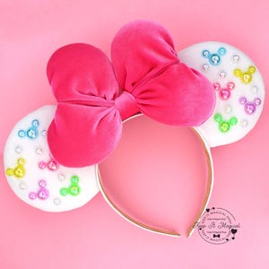 Pink Pearl Minnie Ears Hot Pink Pearl Mickey Ears Pink Birthday Mickey Ears Pink Mickey Pearl Ears Rhinestone Ears Spring Minnie Ears Bow