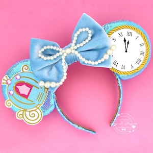 Cinderella Ears Cinderella Carriage Minnie Mouse Ears Clock and Princess Carriage Ears Princess Cinderella Mickey Ears Blue Cinderella Ears