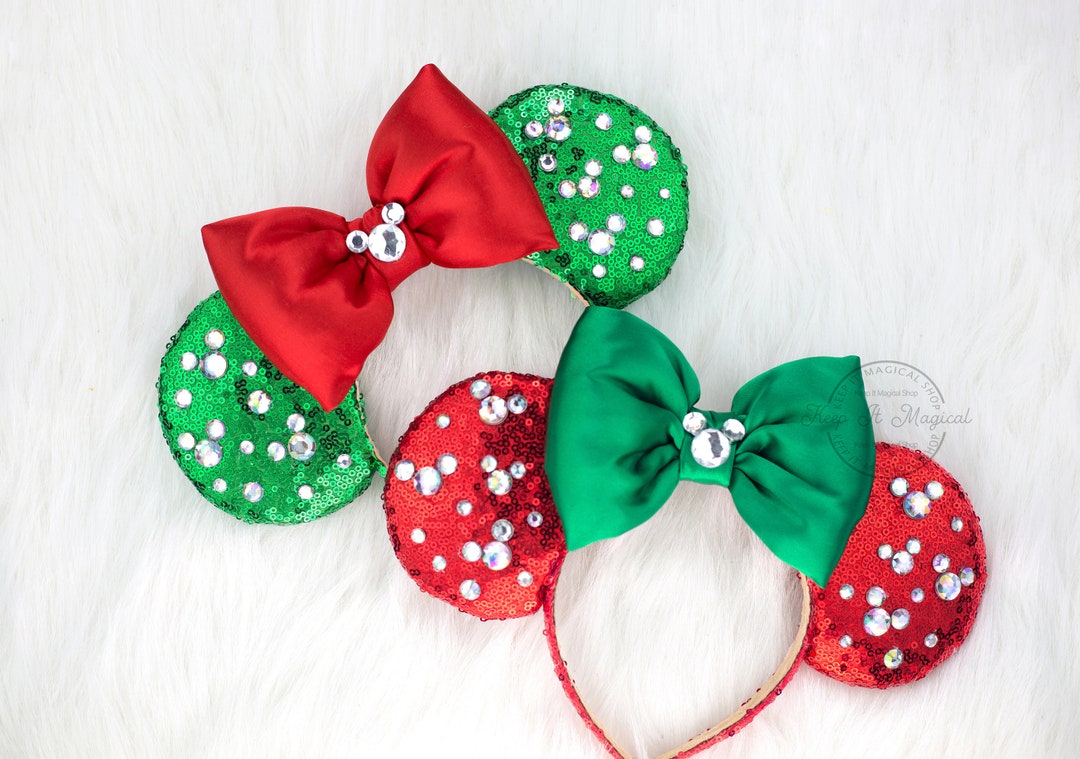 Christmas Minnie Ears Rhinestone Christmas Ears Pearl Bling Etsy