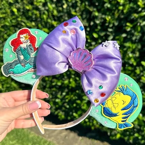 Custom Little Mermaid Inspired Rhinestone Mickey Ears | Couture Disney Ears OOAK Ariel Sparkle Mickey Ears - Little Mermaid Sparkle Ears  main image 4