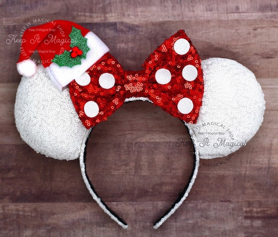 Christmas Mickey Ears Christmas Hat Mickey Ears Hat Santa Claus Hat Ears Merry Christmas Minnie Ears Christmas Santa Ears Christmas Ears bow