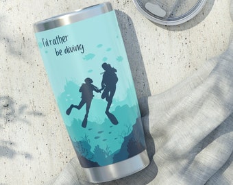 Dive into Style with our 'I'd Rather Be Diving' 20oz Tumbler featuring a Scuba Scene