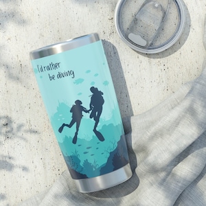 Dive into Style with our 'I'd Rather Be Diving' 20oz Tumbler featuring a Scuba Scene