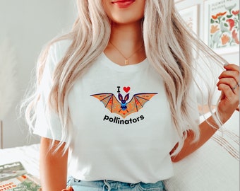 Nature Lover's Delight: I Love Pollinators Shirt with a Bat Design