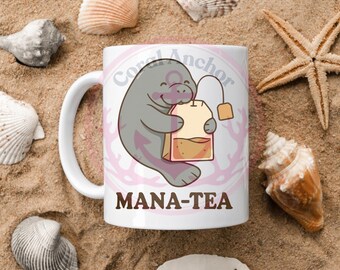 Mana-Tea-mugg, söt sjöko som kramar en tepåse, 280 g och 450 g keramikmugg