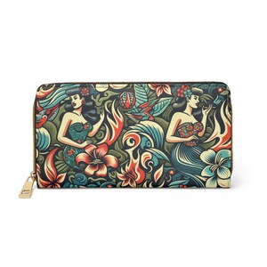 Rockabilly Zipper Wallet, Retro Pinup Style Coin Purse, Vintage Rockers Card Holder, Music Lover Money Organizer, Alternative Curvy Girl