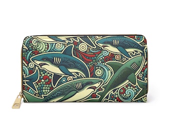 Artistic Shark Wallet, Zipper Wallet, Coin Purse, Card Holder, Animal Lover Gift, Unique Wallet, Ocean Theme Accessories