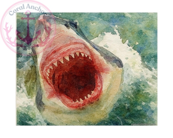 ホホジロザメのブリーチングポスター、海洋生物のアートプリント、海の