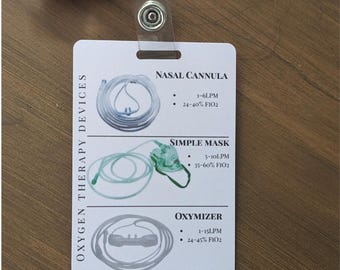 Oxygen Therapy Quick Reference Badge Buddy- Respiratory and Nursing Student (Waterproof + Hole Punched)