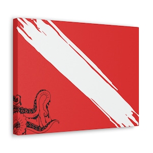 Deep Sea Discoveries: Vibrant Scuba Dive Flag Wall Art Canvas with Octopus - Scuba Decor - Gift for Scuba Divers